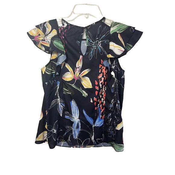 Parker Bold Tropical Flower Flutter Sleeve Neck Detail Ruffle Top NWT - Picture 9 of 11